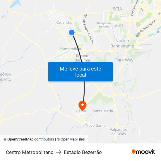Centro Metropolitano to Estádio Bezerrão map