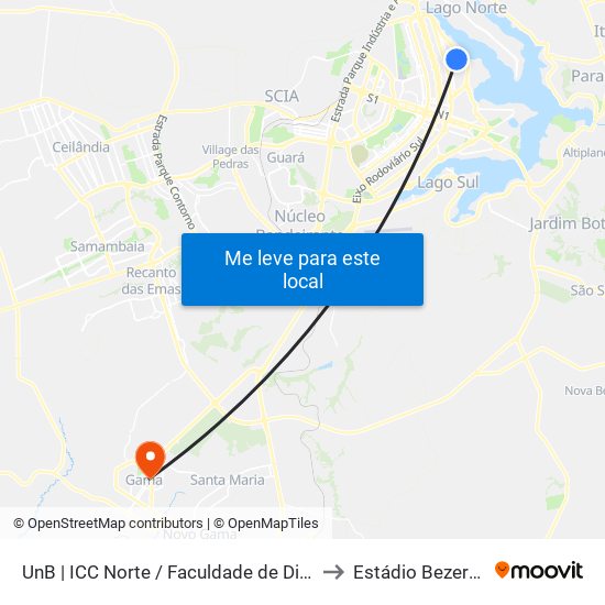 Unb | Icc Norte / Faculdade De Direito to Estádio Bezerrão map
