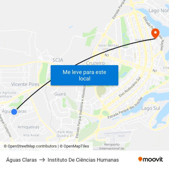 Águas Claras to Instituto De Ciências Humanas map