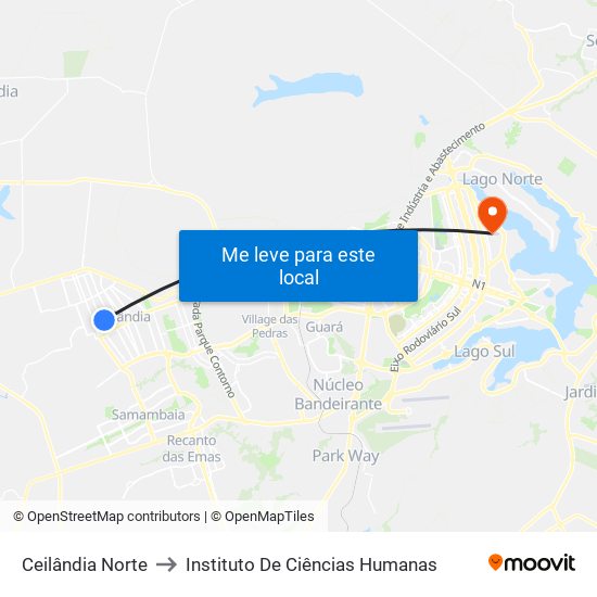 Ceilândia Norte to Instituto De Ciências Humanas map