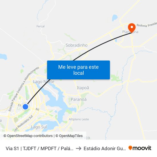 Via S1 | TJDFT / MPDFT / Palácio do Buriti to Estádio Adonir Guimarães map