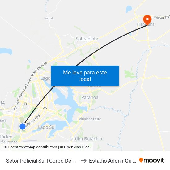 Setor Policial Sul | Corpo De Bombeiros to Estádio Adonir Guimarães map