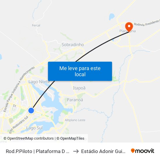 Rod.P.Piloto | Plataforma D (Box 16) to Estádio Adonir Guimarães map