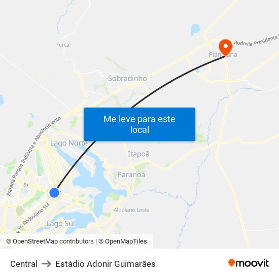 Central to Estádio Adonir Guimarães map