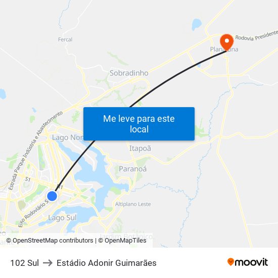 102 Sul to Estádio Adonir Guimarães map