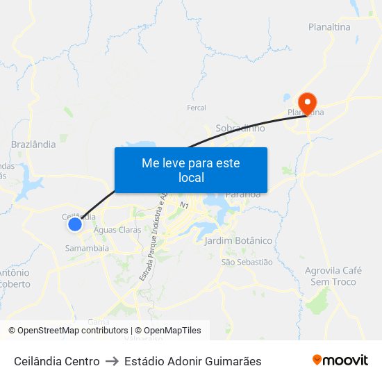 Ceilândia Centro to Estádio Adonir Guimarães map