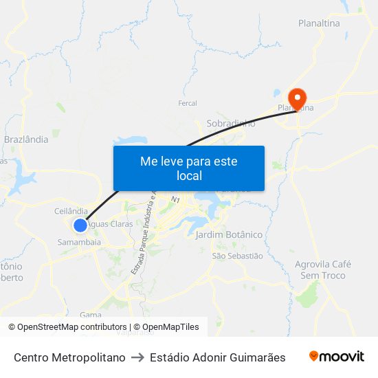 Centro Metropolitano to Estádio Adonir Guimarães map