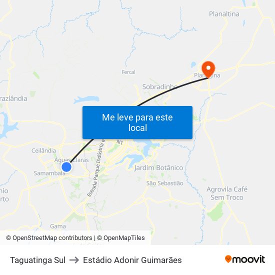 Taguatinga Sul to Estádio Adonir Guimarães map