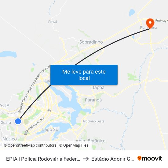 Epia Sul | Sede Prf / Novacap to Estádio Adonir Guimarães map