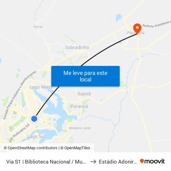 Via S1 | Biblioteca Nacional / Museu Nacional / Sesi Lab to Estádio Adonir Guimarães map