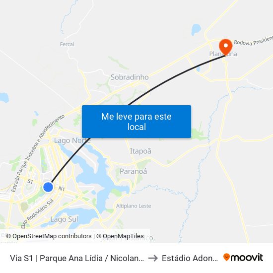 Via S1 | Parque Ana Lídia / Nicolandia / Eixo Ibero-Americano to Estádio Adonir Guimarães map