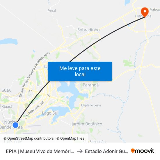 Epia Sul | Museu Vivo Da Memória Candanga to Estádio Adonir Guimarães map