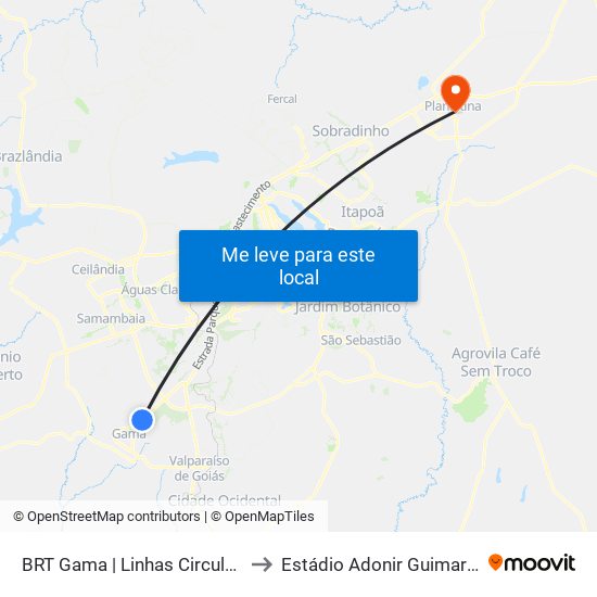 Terminal Brt Gama to Estádio Adonir Guimarães map