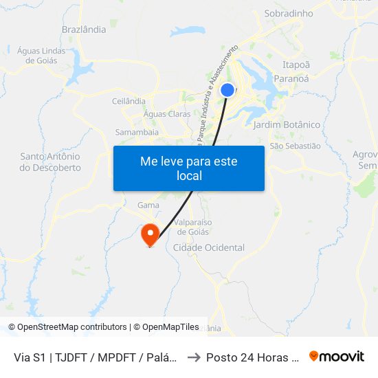 Via S1 | TJDFT / MPDFT / Palácio do Buriti to Posto 24 Horas Lunabel map