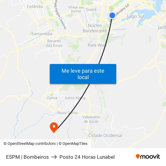 ESPM | Bombeiros to Posto 24 Horas Lunabel map