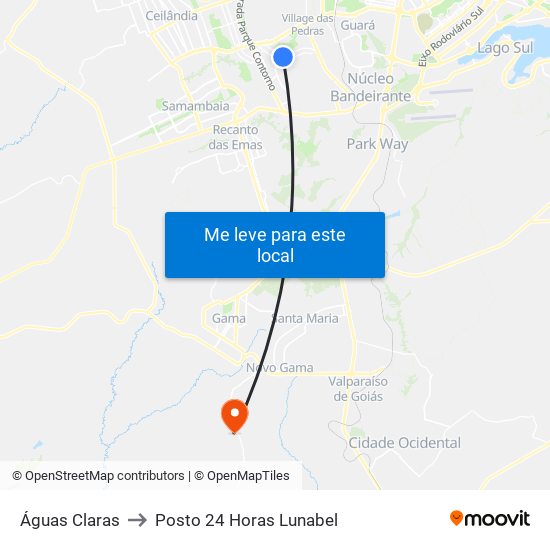 Águas Claras to Posto 24 Horas Lunabel map