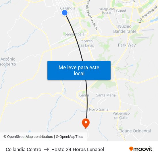 Ceilândia Centro to Posto 24 Horas Lunabel map