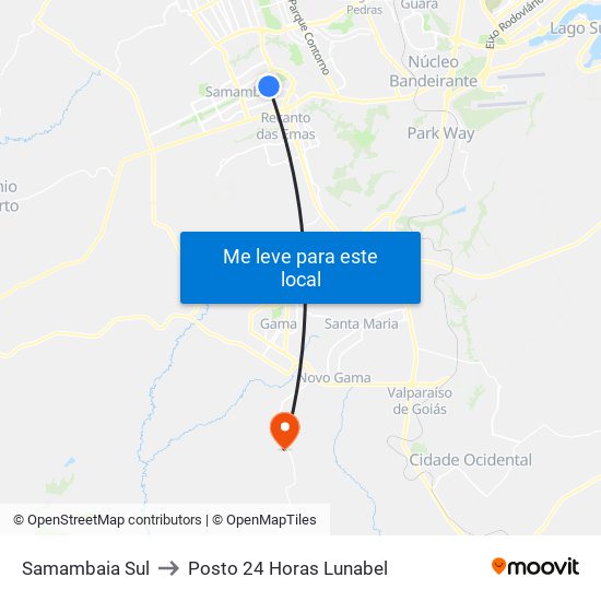 Samambaia Sul to Posto 24 Horas Lunabel map