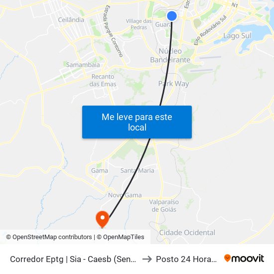 Corredor Eptg | Sia - Caesb (Sentido Taguatinga) to Posto 24 Horas Lunabel map
