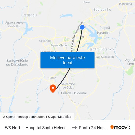 W3 Norte | Hospital Santa Helena / Santa Lúcia Norte to Posto 24 Horas Lunabel map