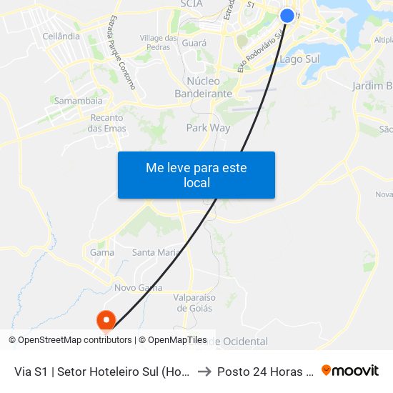 Via S1 | Setor Hoteleiro Sul (Hotel Nacional) to Posto 24 Horas Lunabel map