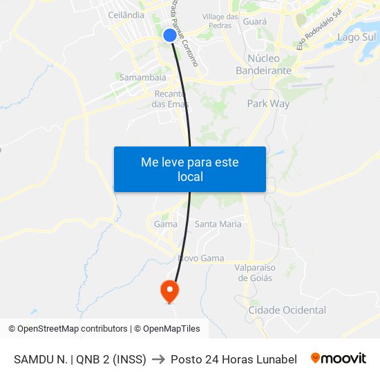 Samdu Norte | Qnb 2 (Inss) to Posto 24 Horas Lunabel map