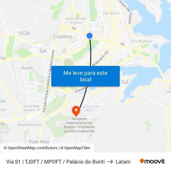 Via S1 | TJDFT / MPDFT / Palácio do Buriti to Latam map