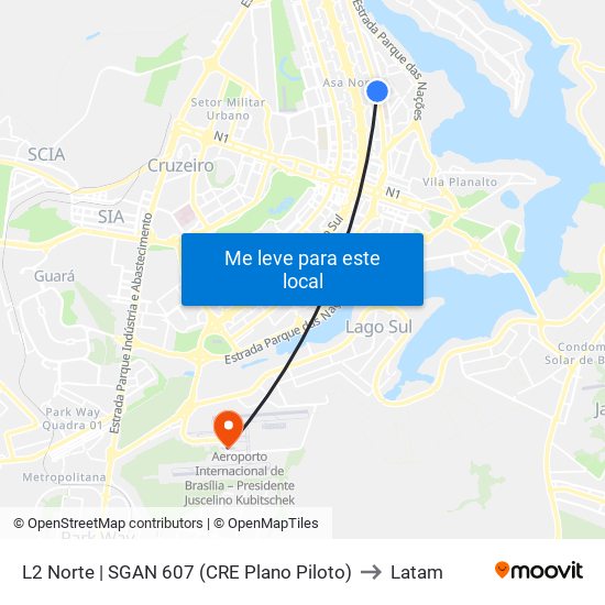 L2 Norte | Sgan 607 (Brasília Medical Center / Cean) to Latam map