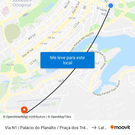 Via N1 | Palácio Do Planalto / Praça Dos Três Poderes to Latam map