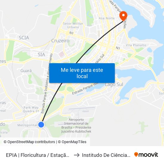 EPIA | Floricultura / Estação BRT Park Way to Institudo De Ciências Biológicas map