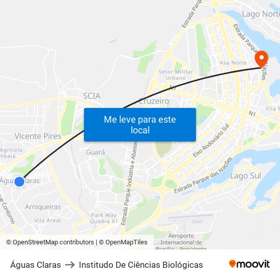 Águas Claras to Institudo De Ciências Biológicas map