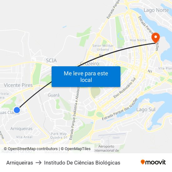 Arniqueiras to Institudo De Ciências Biológicas map