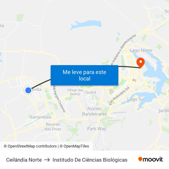 Ceilândia Norte to Institudo De Ciências Biológicas map