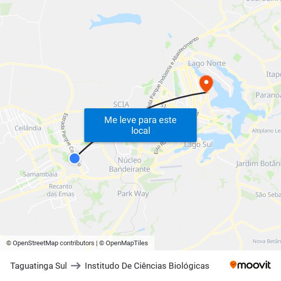 Taguatinga Sul to Institudo De Ciências Biológicas map