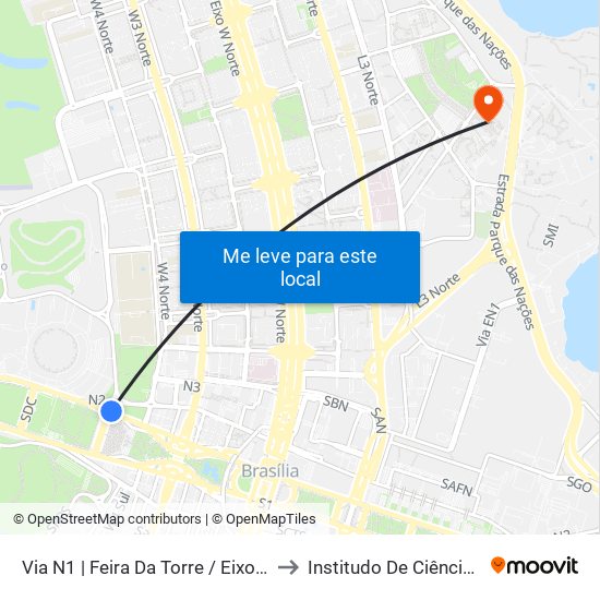 Via N1 | Feira Da Torre / Eixo Ibero-Americano to Institudo De Ciências Biológicas map