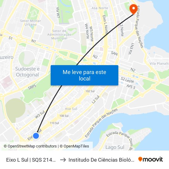 Eixo L Sul | Sqs 214/215 to Institudo De Ciências Biológicas map