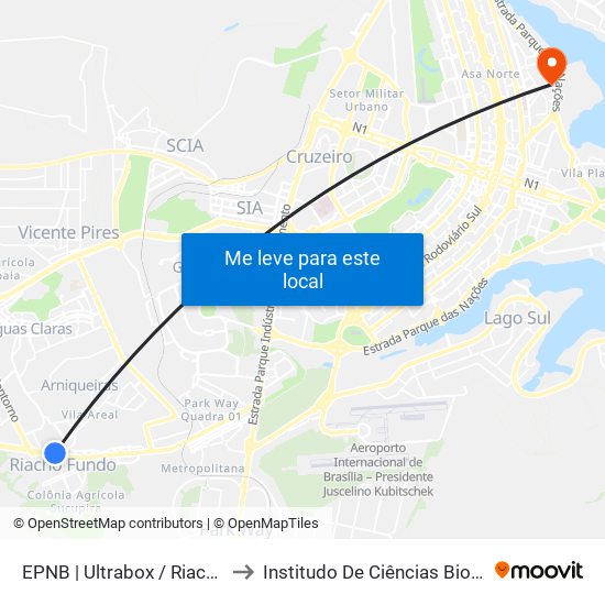 Epnb | Ultrabox / Assaí / Riacho Mall to Institudo De Ciências Biológicas map