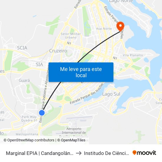 Marginal EPIA Sul | Candangolândia «Oposto» to Institudo De Ciências Biológicas map