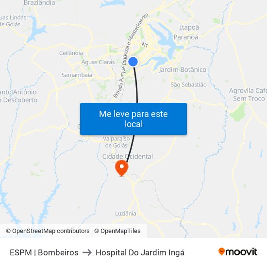 ESPM | Bombeiros to Hospital Do Jardim Ingá map