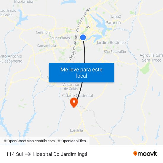 114 Sul to Hospital Do Jardim Ingá map