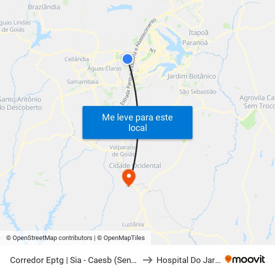 Corredor Eptg | Sia - Caesb (Sentido Taguatinga) to Hospital Do Jardim Ingá map