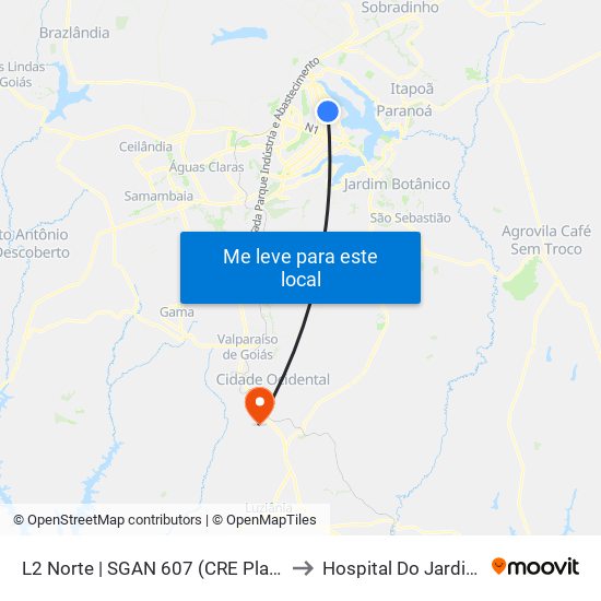 L2 Norte | Sgan 607 (Brasília Medical Center / Cean) to Hospital Do Jardim Ingá map