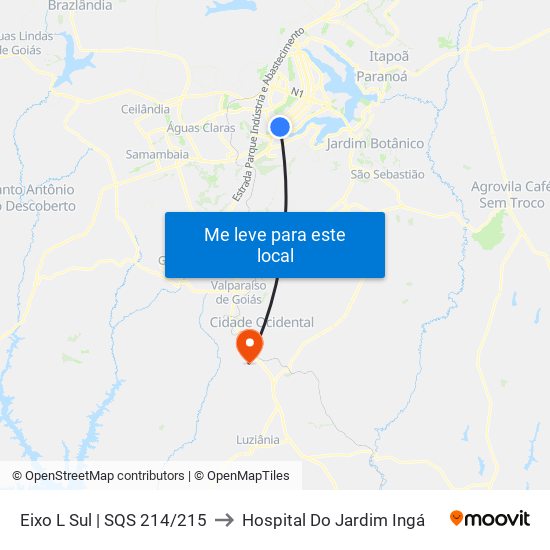 Eixo L Sul | SQS 214/215 to Hospital Do Jardim Ingá map