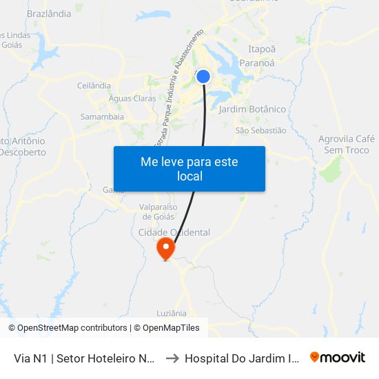 Via N1 | Setor Hoteleiro Norte to Hospital Do Jardim Ingá map