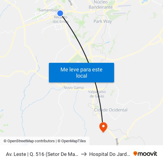 Av. Leste | Q. 516 (Setor De Mansões Q. 5) to Hospital Do Jardim Ingá map