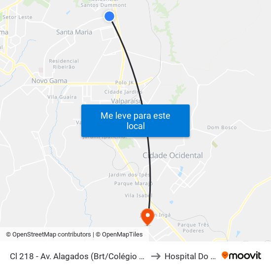 Cl 218 - Av. Alagados (Brt/Colégio Santa Maria/N.S.Aparecida) to Hospital Do Jardim Ingá map