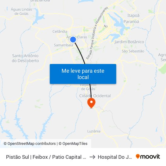 Pistão Sul | Feibox / Patio Capital / Assaí / Leroy Merlin to Hospital Do Jardim Ingá map