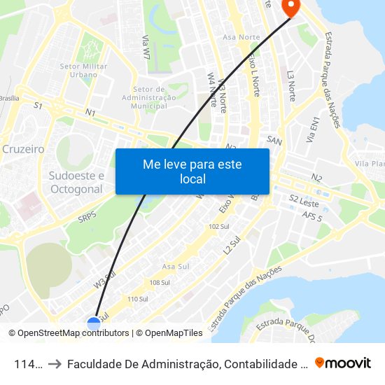 114 Sul to Faculdade De Administração, Contabilidade E Economia (Face) map