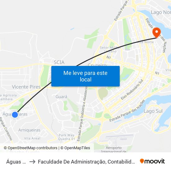 Águas Claras to Faculdade De Administração, Contabilidade E Economia (Face) map