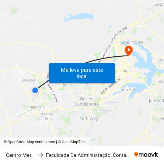 Centro Metropolitano to Faculdade De Administração, Contabilidade E Economia (Face) map